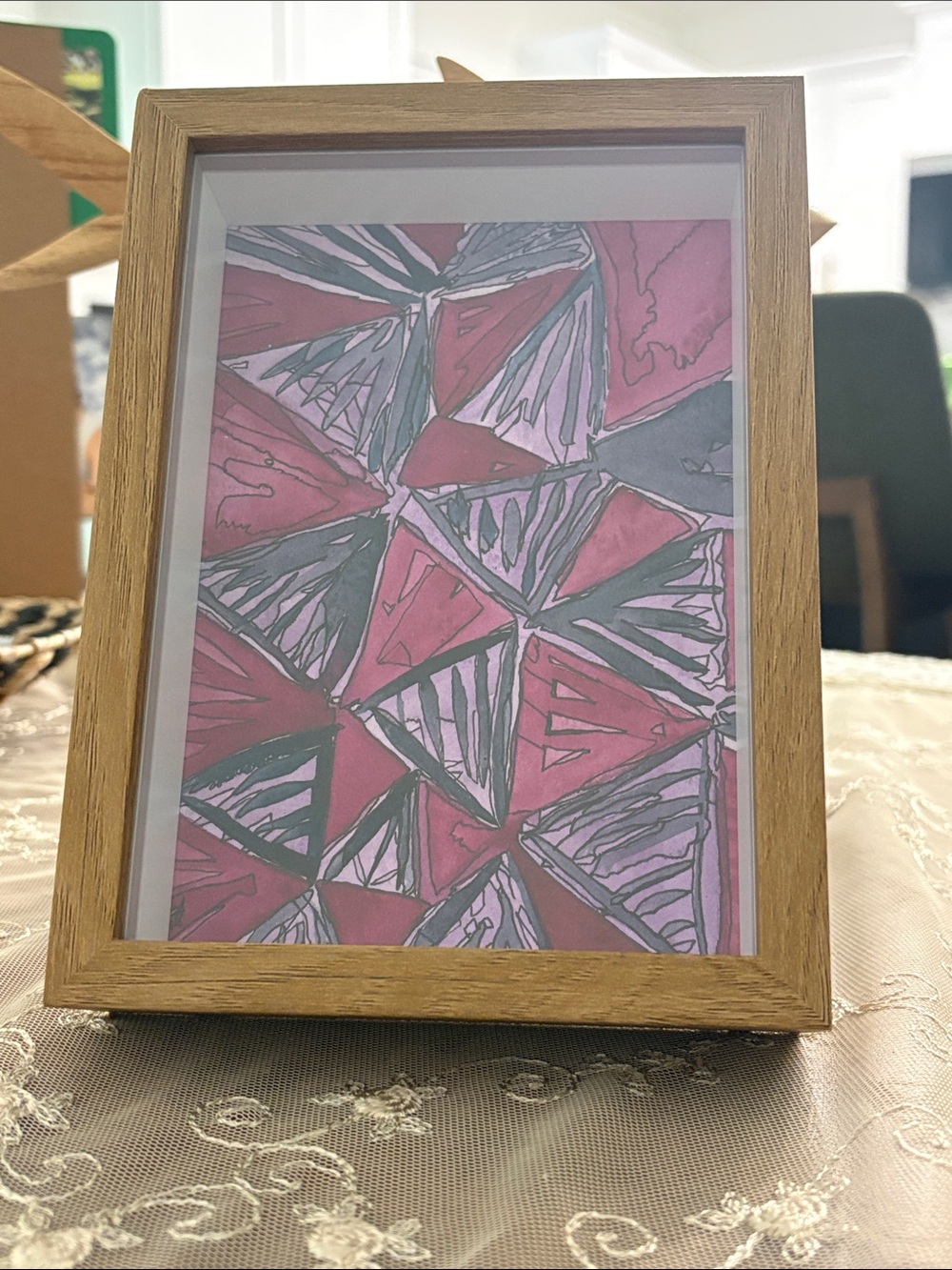 Abstract Geometric Pink and Gray Framed Art Print
